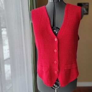 Vintage Rafella Red Knitted Button Up Sweater Vest, Size Large